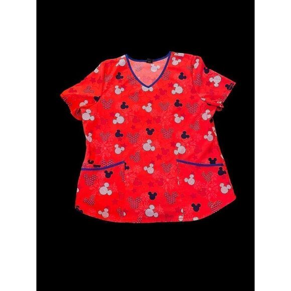 Disney Tops - Disney | America Red White Blue Mickey Mouse Pockets Scrub Top Sz XL
